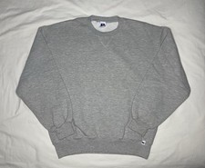 Russell Athletic Sweatshirt Mens L Gray Crewneck Fleece Pullover Logo Hem Tag