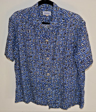 VINTAGE 1960's Andrade Honolulu Hawaiian Aloha Shirt loop collar LARGE bird Blue
