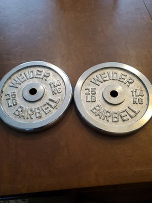 Pair of Chrome 25lb Weider Barbell Standard Weight Plates rare Vtg 50lbs Total