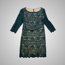 Eliza J Sheath Dress Womens 4 Green Excellent Floral Lace 3/4 Sleeve NO6M0808