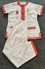 Vtg 80s Camellia Embroidered Chinese Kids Pajamas Set Frog Knot White Size 12