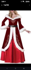 Mrs. Santa Claus Cosplay Costume Dress Velvet Christmas Outfit Women  s Size L
