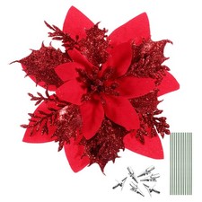  Fiori Stella Di Natale Finti Scintillio Poinsettia Artificiale Finte