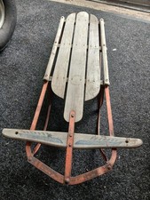 Vintage Wood  Metal Snow Sled, Brown/Red, 1-Piece Set