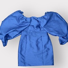 ASOS LUXE Belted Drama Sleeve Structured Satin Mini Dress Women's 2 Blue