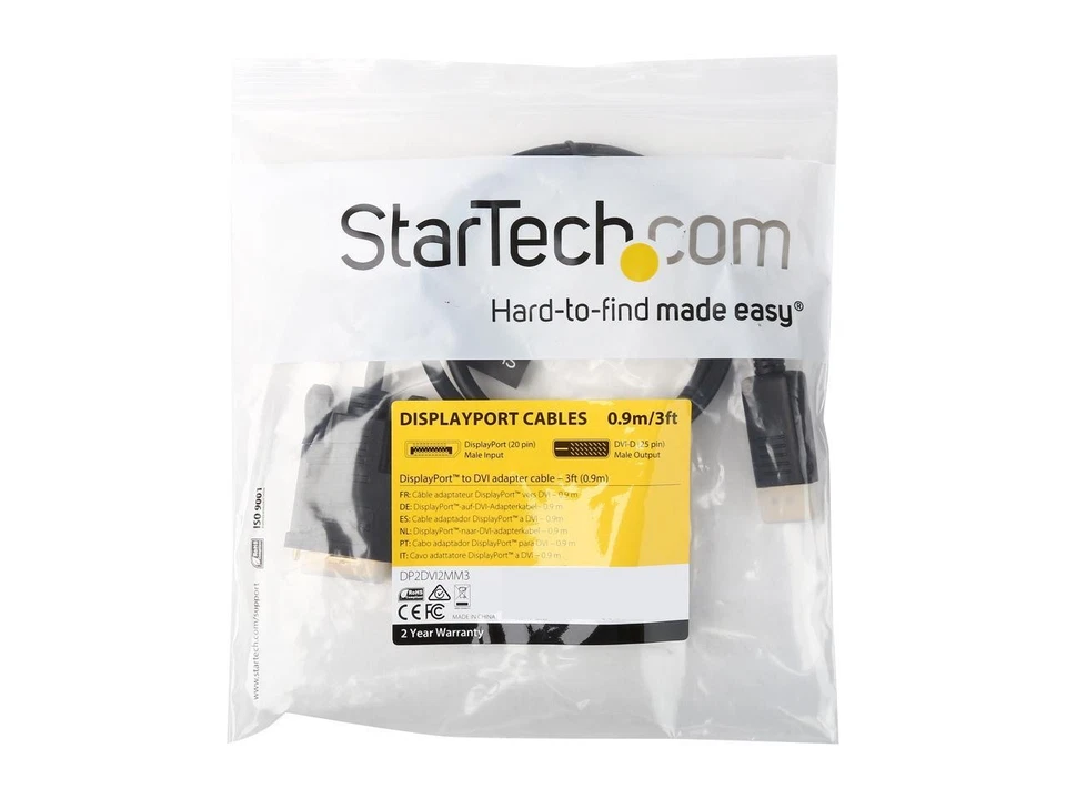 StarTech.com DP2DVI2MM3 3 ft. Black Connector A: 1 - DisplayPort (20 pin) Male - Image 3 of 3