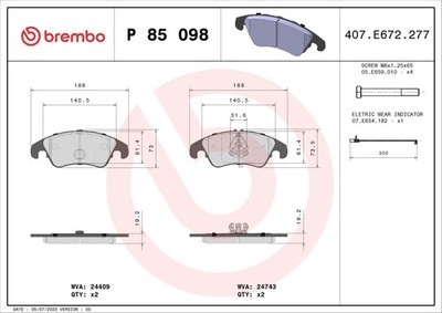 Brembo P 85 098 brake pad set, disc brake for Audi, Audi (FAW), VW (SVW)