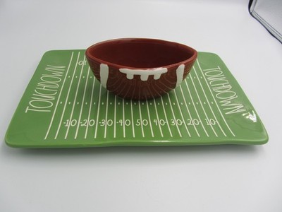 Rae Dunn Ceramic Football Snack Tray Chip & Salsa Dip Platter New Fall Decor LL
