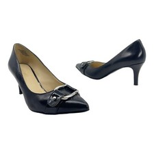NINE WEST Womens 6.5 ELMORA Leather Pointed Toe Pumps Stiletto Classic BLACK