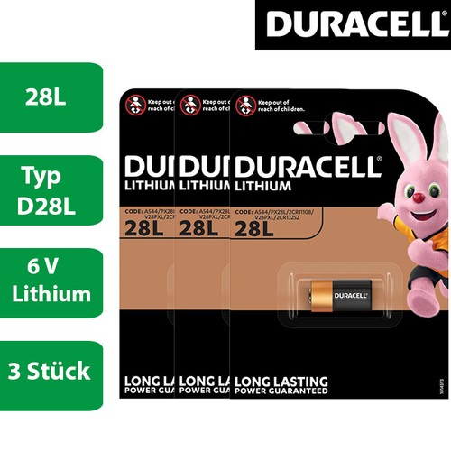 3 x Duracell 28L Lithium 6V Foto Batterie 6231 170mAh 2CR1/3N/K28L A544