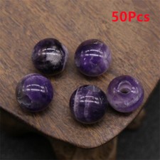 50Pcs 10mm Natural Purple Amethyst Large Hole Spacer Loose Beads Hole 3mm HT707