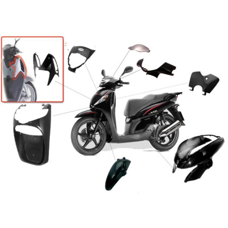 KIT CARENA 10 CARENE NERO LUCIDO PER HONDA SH 125 150 '05/08 SCOOPY FAIRING CAR
