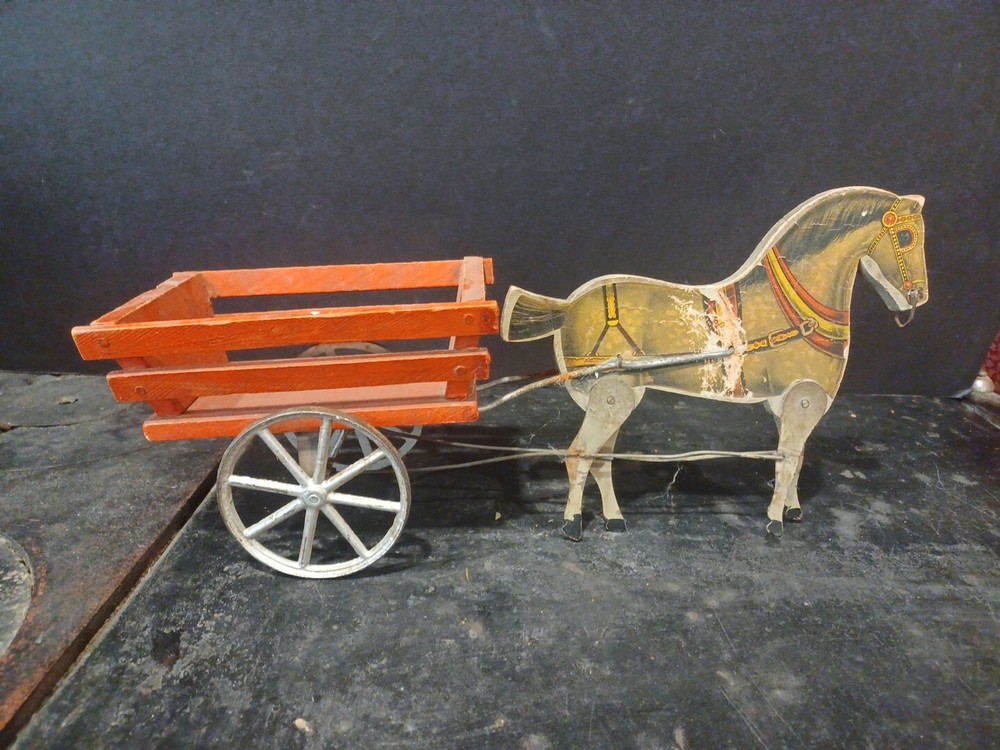 ANTIQUE GIBBS  PULL TOY HORSE DRAWN  WAGON Circa 1910