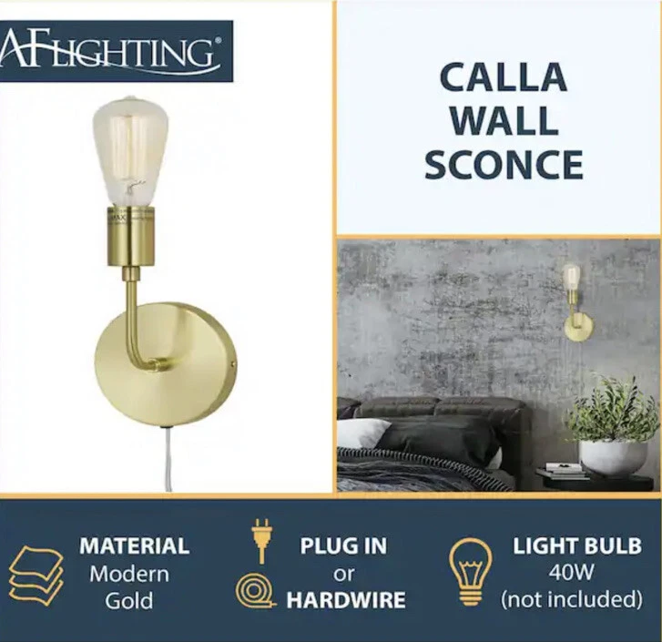 Aplique de pared dorado de 1 luz AF Lighting Calla Foto 2 de 4