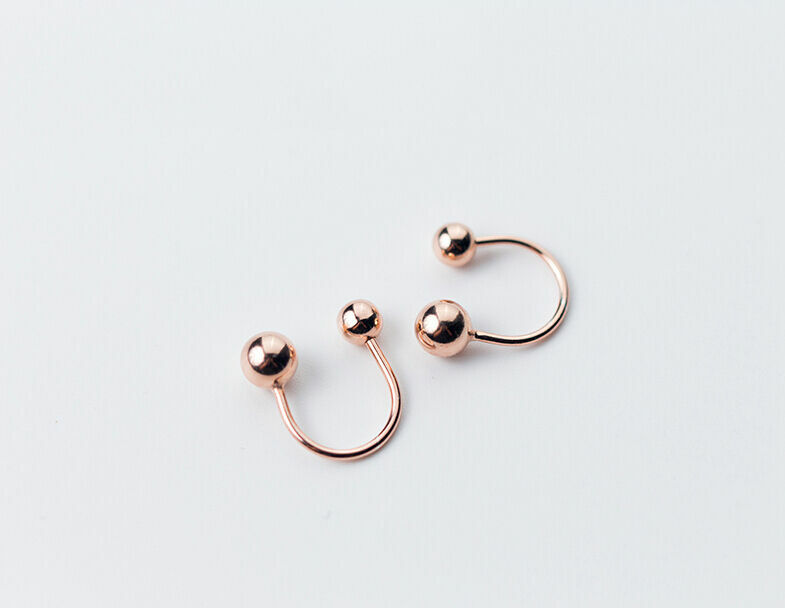 925 Sterling Silver Rose Gold-plated Ball Ear Jacket Cuff Earrings A1474