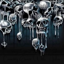 20oz Skinny Tumbler Sublimation Transfer Print Dripping Skulls Ready To Press