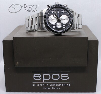 Mit Box: Epos 3384 43mm Automatik Chronograph schwarz Valjoux 7750 Uhr