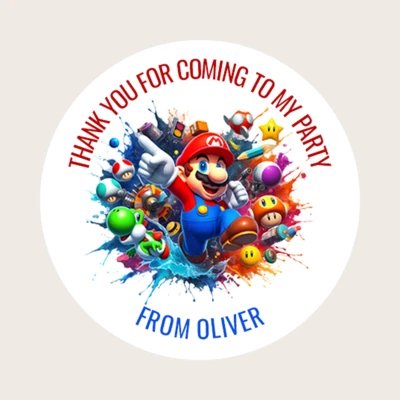 STICKER PRINTS Personalised Round Birthday Party Sweet Bag Stickers Kids Boy Super Mario