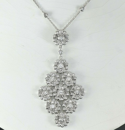 $7,200 14K White Gold 2.35ct Round Diamond Daisy Flower Pendant 16'' Necklace - Picture 7 of 8