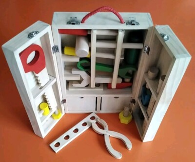 Vintage Retro Style Kinder Spielzeug Pretend Tool Kit Holzkiste Bauset