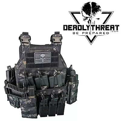 DEADLY THREAT Urban Assault Full Tactical Ghost Camo Vest Plate Carrier