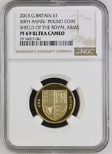 2013 Great Britain £1 30th Ann. Shield Of The Royal Arms Proof NGC PF69
