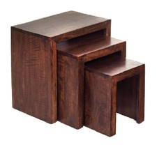 Modern Solid Mango Wood Nest of 3 Tables in Dark Walnut Living Room Furniture