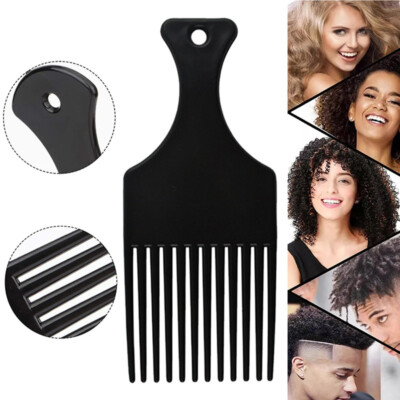 Professional Afro Pik Comb For Untangle/Style/Lift Black Smooth Brush Plastic 