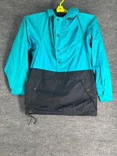 Vintage REI Anorak Jacket Mens Sz M Blue Black Pullover Rain Hooded Made In USA