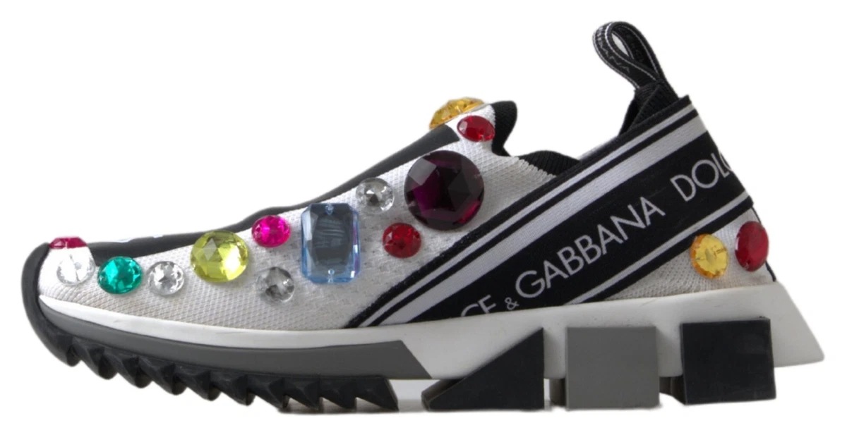 DOLCE GABBANA Shoes White Sorrento Crystals Sneakers EU36 US5