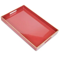 Red Decorative Coffee Table Tray Rectangular Plastic Serving Tray with Handle...