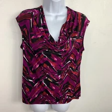Kasper Petite Womens Top sz PM Purple Black Stretch Sleeveless V Neck VINTAGE