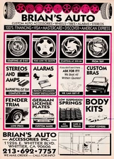 1990 Brians Auto Accessories Wheels Tires Stereos Whittier California Print Ad