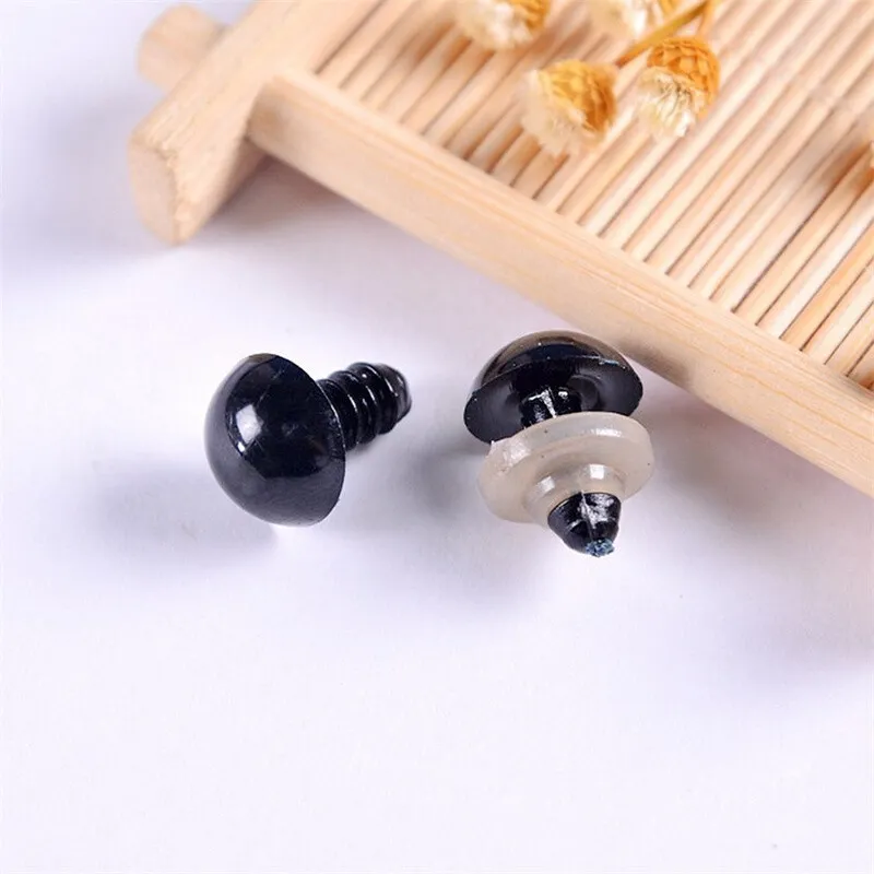 100pcs Safety Eyes,6-12mm Black Plastic Safety Eyes with Washers for Doll, Puppet, Teddy Bear, Plush Animal Toy
