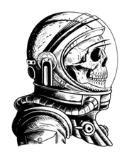Astronaut Skeleton Sticker 3" Black White Space Suit Skull Grim Reaper Space