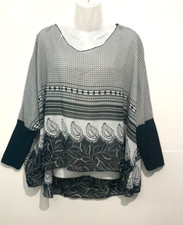 Fury Blouse Top Silk Blend Made in USA Geometric Black High low hem Sheer L