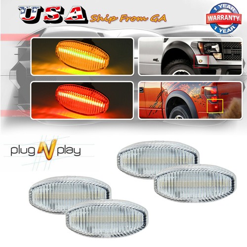 For 1014 Ford F150 SVT Raptor LED Clear Side Marker Lights Red+Amber