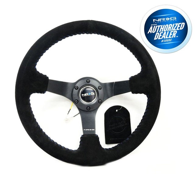 NRG Deep Disc Steering Wheel 350mm Black Suede Blue Stitching RST036MB