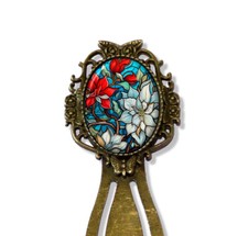 Faux Stained Glass Poinsettia Pattern Handmade Bookmark Book Lovers Metal Glass