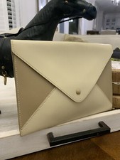 Hermes Leather Envelope Clutch Bag Unisex Beige small size