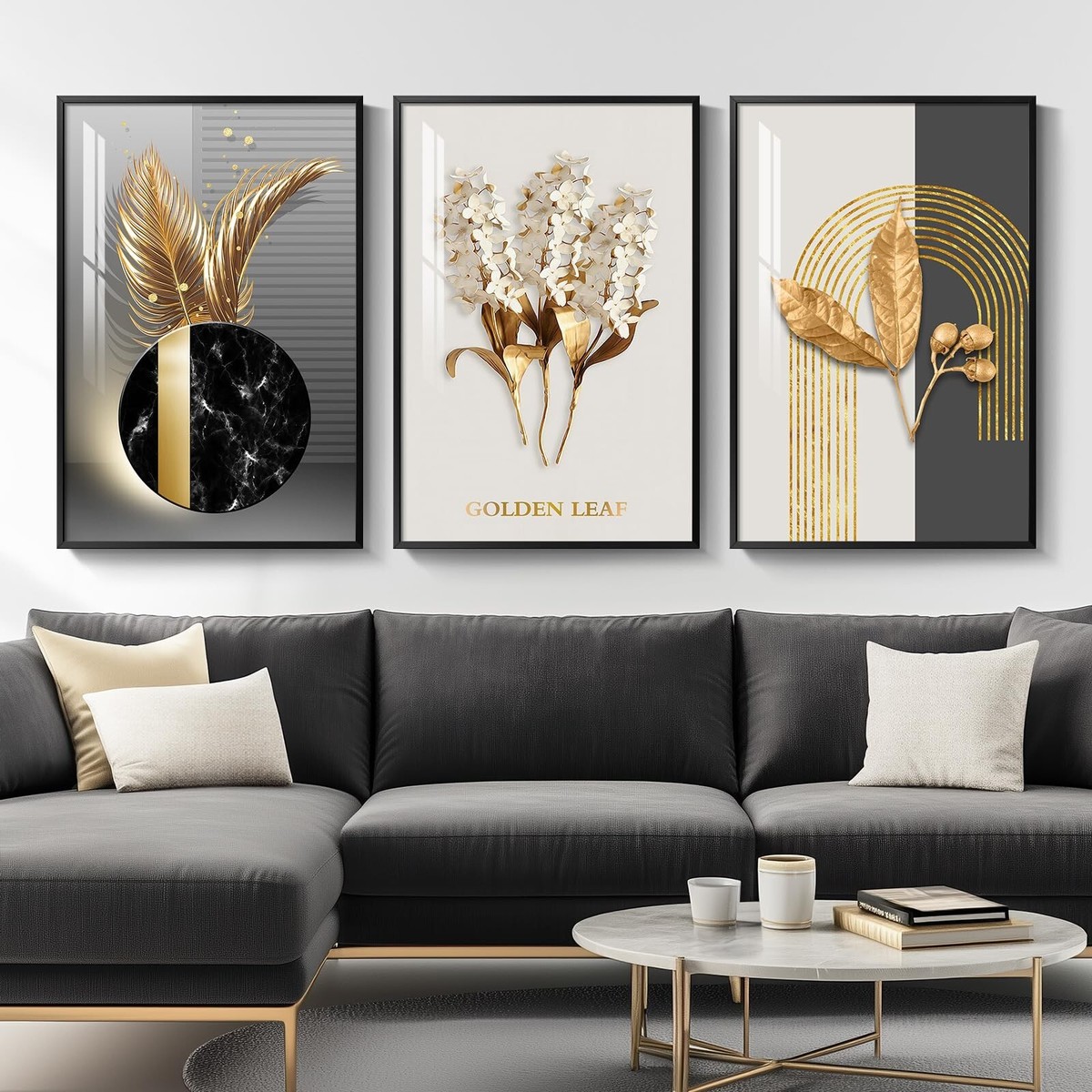Framed Modern Luxury Large Wall Art for Living Room, Set of 3