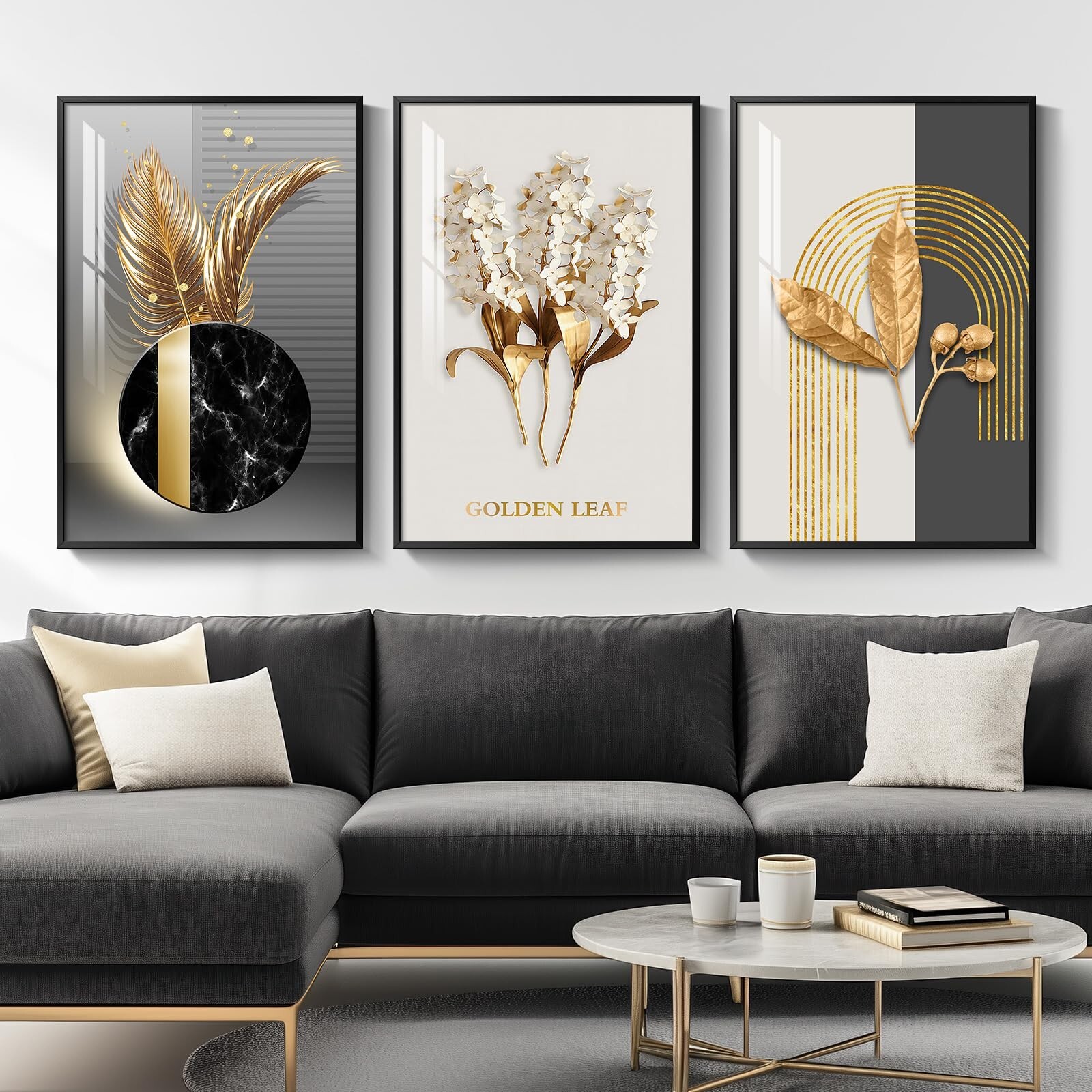 Framed Modern Luxury Large Wall Art for Living Room, Set of 3 Piece ...