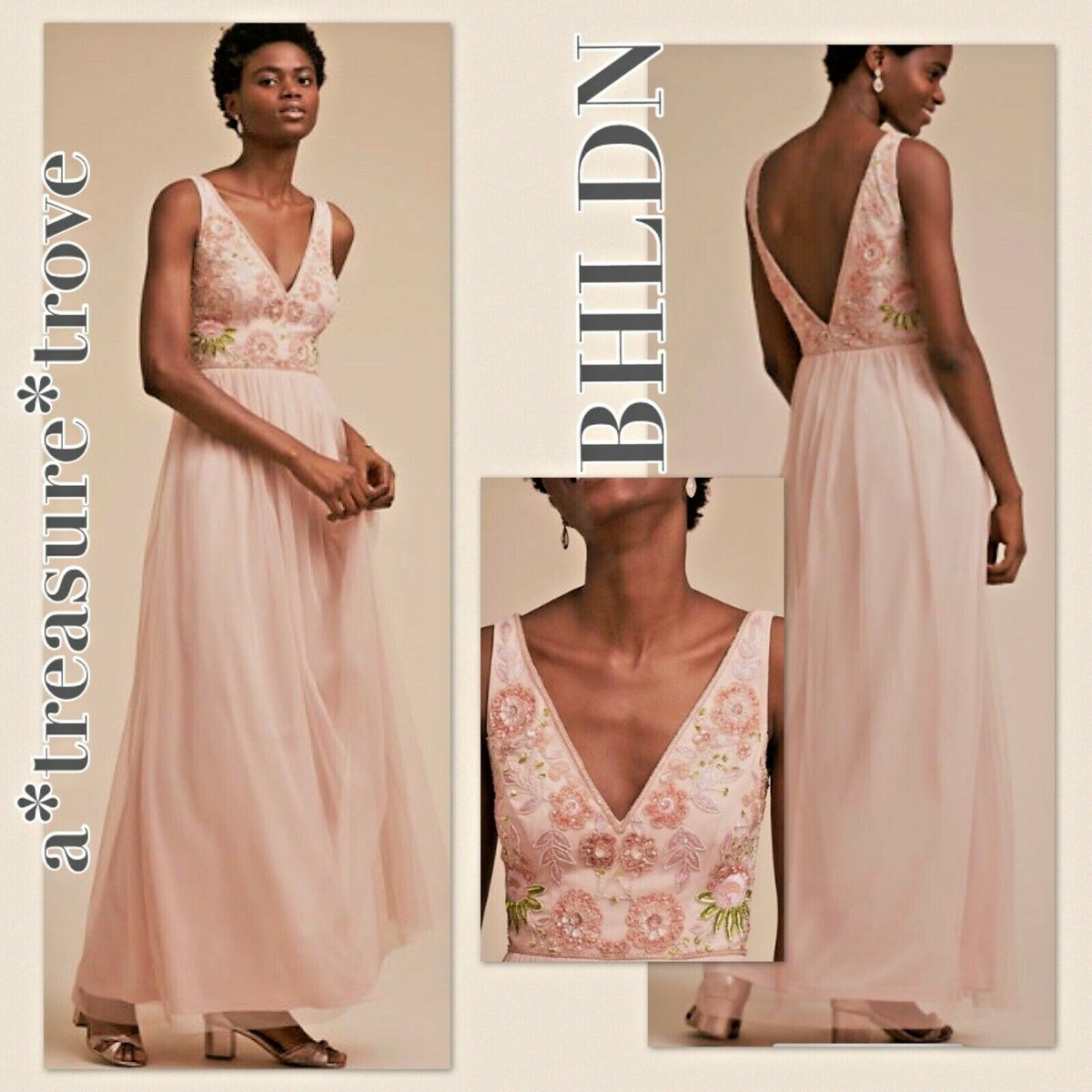 NWT Adrianna Papell x BHLDN HIBISCUS 0 XS Pink Blush Embellished MOB / MOG  Maxi | eBay