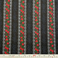 Rose Garden by Fabri-Quilt Striped Florals on Blue/Black Cotton by the HALF YARD