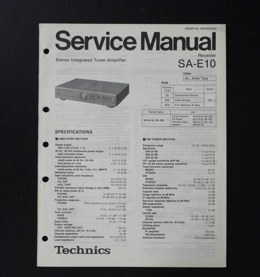 Original TECHNICS SA-E10 Receiver Service Manual / Service Anleitung S11 - Bild 1 von 1