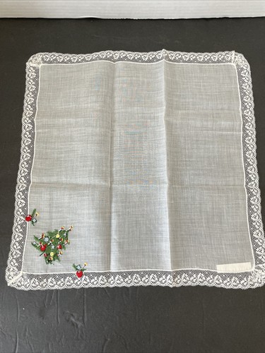 VTG Lady Heritage Handkerchief Christmas Tree Hand embroidered Switzerland NOS - Picture 9 of 9