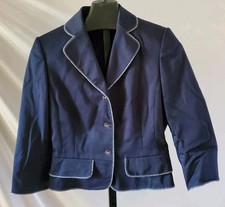 Tahari Arthur S Levine Dark Blue w White Trim Jacket Blazer Size 10 Cotton/Poly