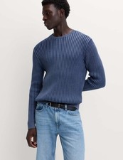 Marks & Spencer Mens Blue Cotton Rib Crew Long sleeved Jumper - M&S
