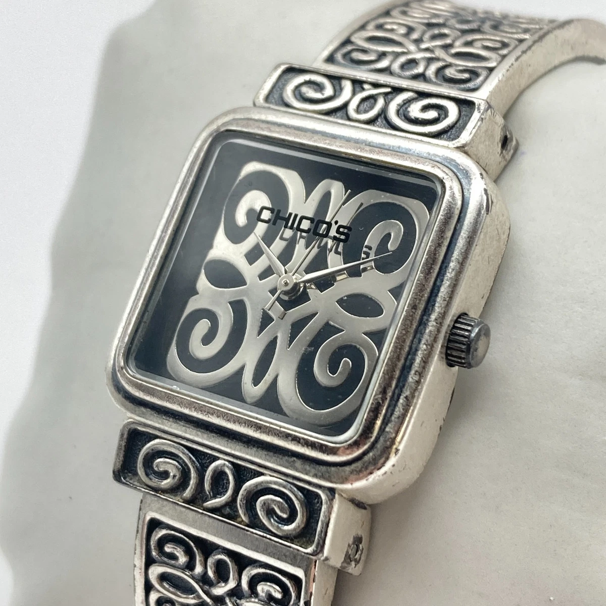 Chicos Square Crystal Accented Watch Black Cable Band Mother of Pearl Dial‎ Chicos Women main image 3