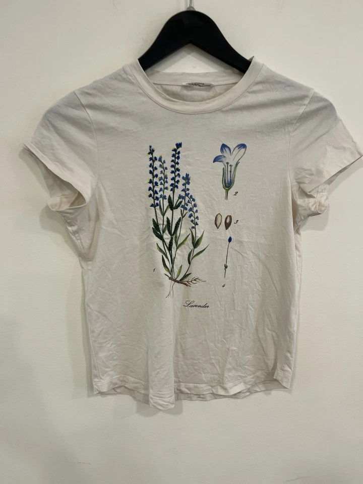 Blusa Top Camisa Sonia Rykiel Para Mujer Talla S Floral Mangas Cortas Marfil Foto 3 de 4